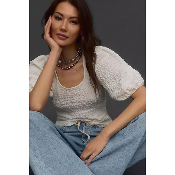 Maeve (Anthorpologie) textured balloon sleeve white top, Size XL, NWT - Picture 1 of 7